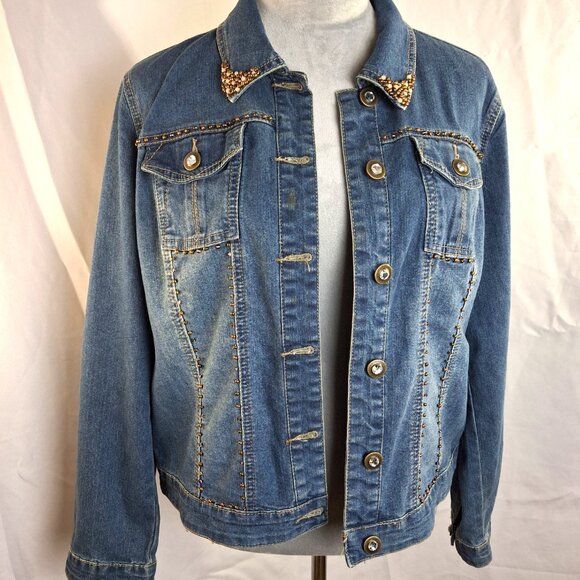 Western Cowgirl Hand Embellished Denim Jacket Beaded - Picture 4 of 8